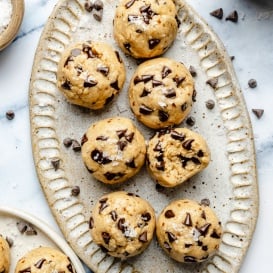cookie dough energy bites on a platter
